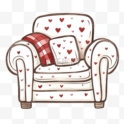 椅子毯子图片_手绘扶手椅和毯子，上面有心形图