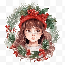 圣诞节松树枝图片_小女孩装饰着冷杉和松树枝的圣诞