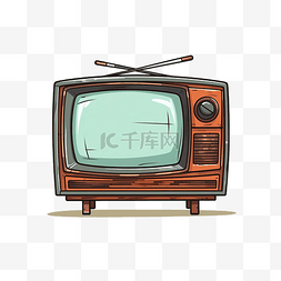 带天线的棕色旧电视复古彩色插图