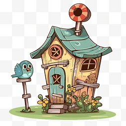 鸟舍剪贴画卡通房子与鸟和房子标