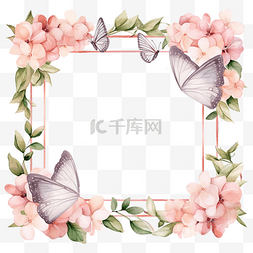 春天花和蝴蝶图片_方形拉米与花朵和蝴蝶水彩插图