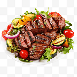 烤牛排肉配隔离蔬菜沙拉