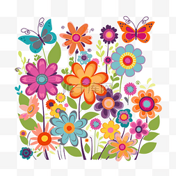 可爱的花朵图片_花朵和蝴蝶剪贴画 可爱的花朵和