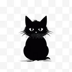 宠物剪影图片_万圣节设计的黑猫剪影手绘可爱的