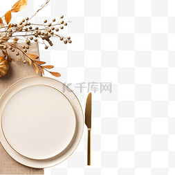 盘子和布图片_感恩节晚餐盘子的顶部视图，配有