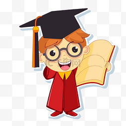 毕业设计展板图片_卡通毕业男孩戴着毕业帽拿着一本