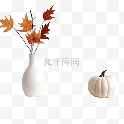 墙壁花瓶图片_白色架子上的秋季和万圣节装饰白