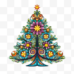 复古圣诞树，带有花环嬉皮风格
