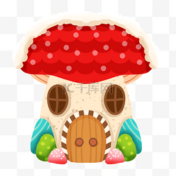 糖果屋插画图片_红色蘑菇屋糖果