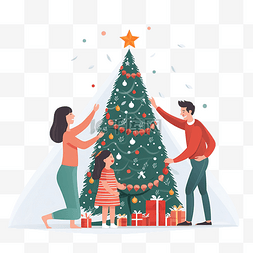 年轻的夫妇图片_年轻的家庭装饰圣诞树并一起庆祝