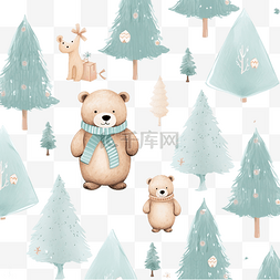泰迪熊主题图片_可爱的泰迪熊在圣诞冬季主题无缝