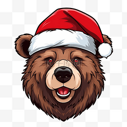 熊头微笑戴着圣诞圣诞老人帽子矢