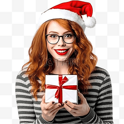戴着圣诞帽戴着礼盒眼镜的滑稽红