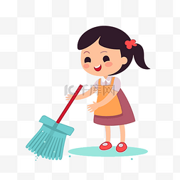 家务剪贴画小女孩用扫帚清洁和清