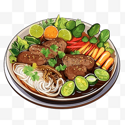 肉菜图片_河粉越南菜米粉香草和各种肉类或