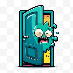 门拉门图片_一个怪物在敞开的门上的卡通片，