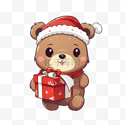 可爱的小熊元素图片_可爱的小熊带着圣诞礼物可爱的圣