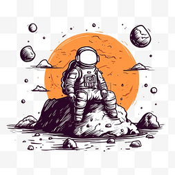 地球和月球图片_宇航员坐在月球上宇航员涂鸦插画