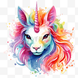 水彩caticorn meowgical独角兽猫png 水