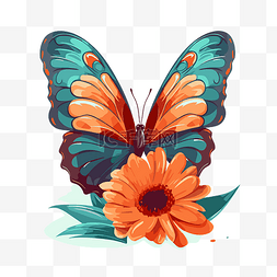 花朵橙色图片_花上的蝴蝶 向量