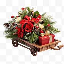 礼品盒和图片_有松枝的圣诞雪橇