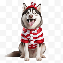有趣的西伯利亚哈士奇狗穿着圣诞