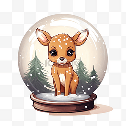可爱的鹿在雪球可爱的圣诞卡通插