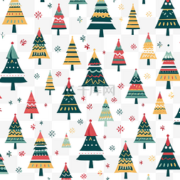 卡通线条风格插画图片_彩色圣诞树和线条风格的圣诞图案