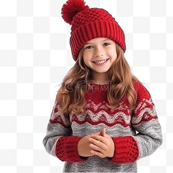 漂亮针织女孩图片_快乐漂亮的小女孩穿着针织红帽毛
