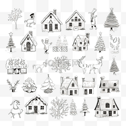 手绘素描圣诞帽图片_素描风格圣诞节单色插图集