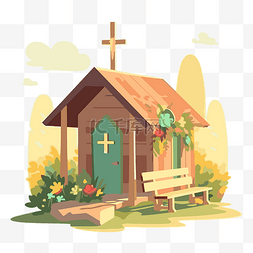 户外礼拜剪贴画小教堂木制建筑，