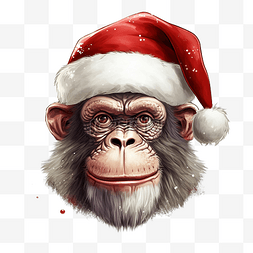 鹿头图片_猴子头带着圣诞老人圣诞帽插画
