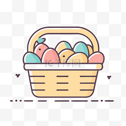 带有彩色鸡蛋的复活节篮子图标 