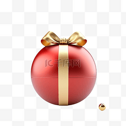 金色圣诞球从红色礼品盒中滚出