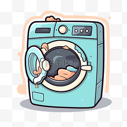小傻瓜图片_蓝色洗衣机的卡通矢量图