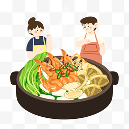 猪年图片_吃大餐的男女龙虾青菜