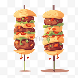 快餐剪贴画图片_烤肉串剪贴画两个汉堡串在棍子上