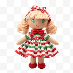 圣诞金发布娃娃，带条纹红绿白色