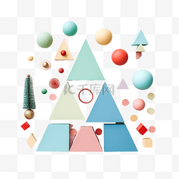 几何创意圣诞平铺在色彩缤纷的柔