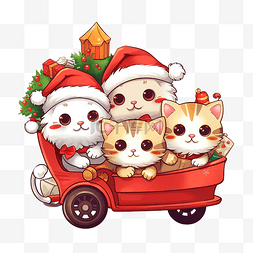 红雪橇图片_卡哇伊聖誕老人貓在聖誕節騎著雪