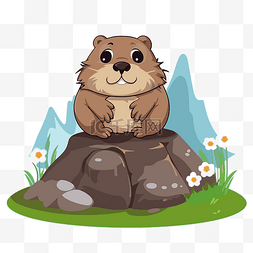 地猪剪贴画可爱的小海狸坐在岩石
