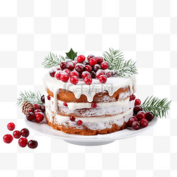 香蕉蛋糕图片_圣诞蛋糕，上面有小红莓和圣诞装
