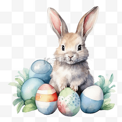 水彩复活节兔子与复活节彩蛋