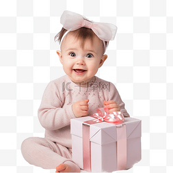 圣诞树附近有礼品盒的小女孩