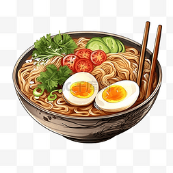 肉拉面图片_拉面加鸡蛋日本面条食品彩色插画