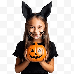 十月图片_戴着黑色兔子面具的南瓜微笑女孩