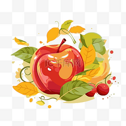 苹果的叶子图片_秋天苹果剪贴画卡通图像的苹果和