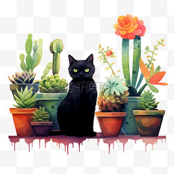 ai绘画黑色猫咪元素立体免抠图案