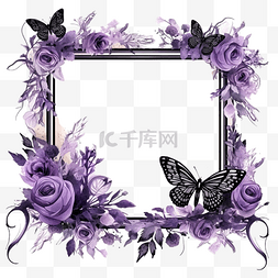 方形花边框边框图片_万圣节方形框架与水彩哥特式蝴蝶
