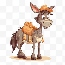 骡子剪贴画卡通驴背着橙色背包和